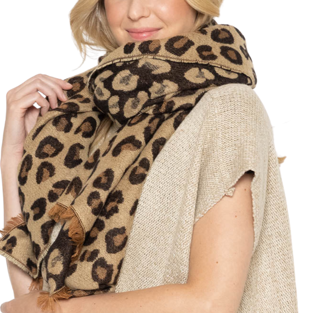 Leopard Reversible Cozy Scarf - Brown