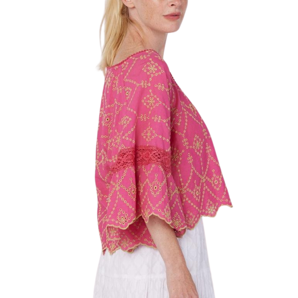 Sandra Sorbet Embroidered Eyelet Lace Blouse