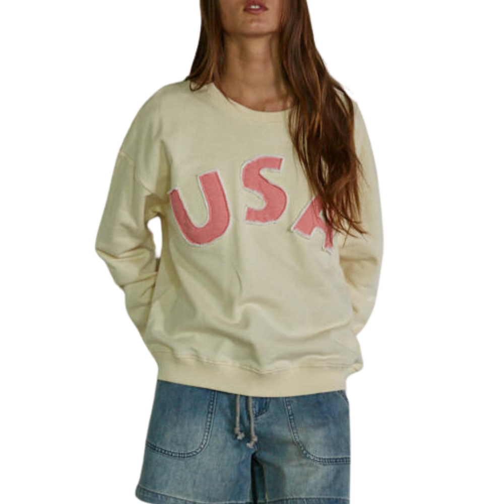 USA Patch Pullover Sweatshirt - Cream