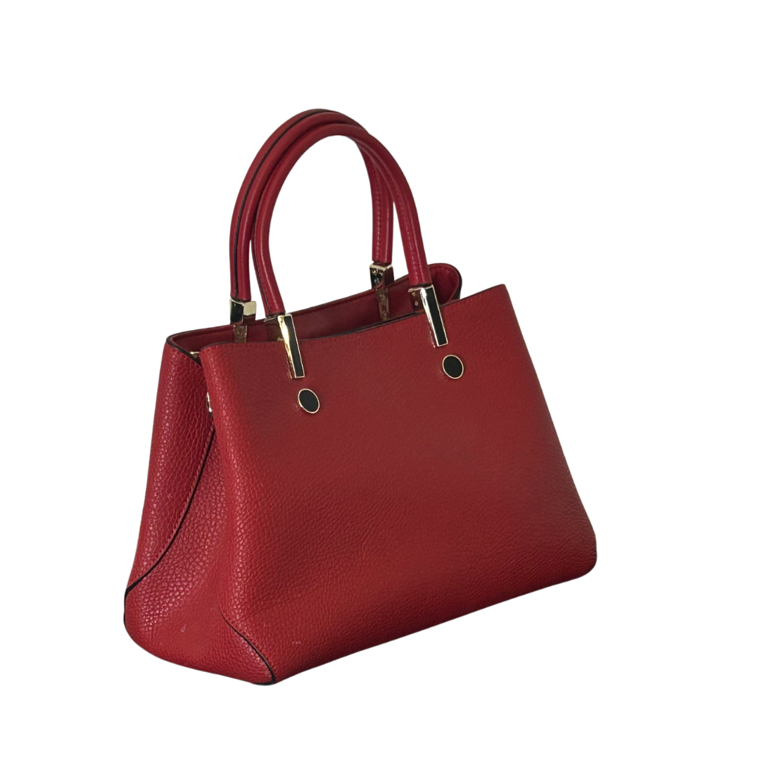 Red Leather Rote Bag with Gold Black Details