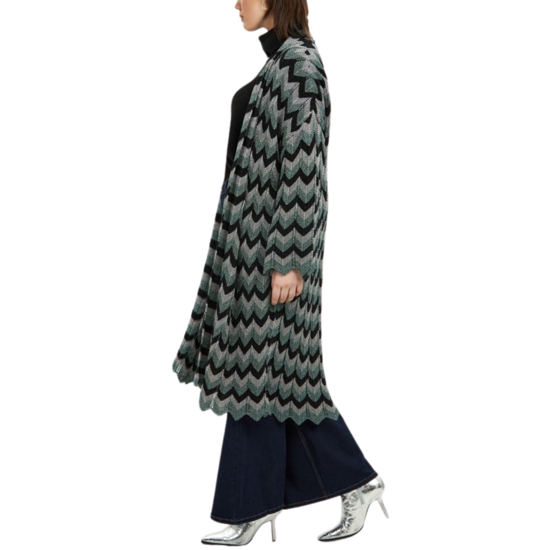 Zig Zag Lurex Cardigan - Green Plus Size