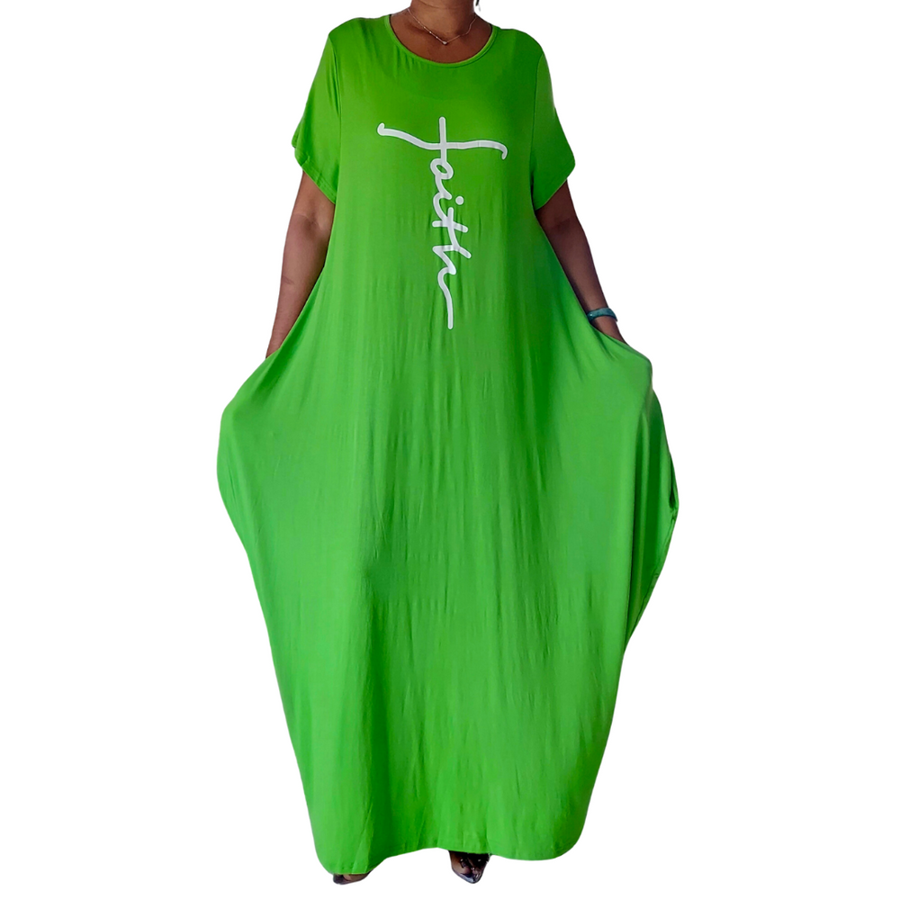 Faith Bubble Jersey  Dress/Short Sleeve - Lime Green