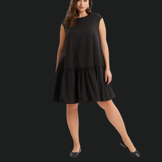 Black sleeveless 100% cotton drop-waist mini dress with flared hem – Mat Fashion