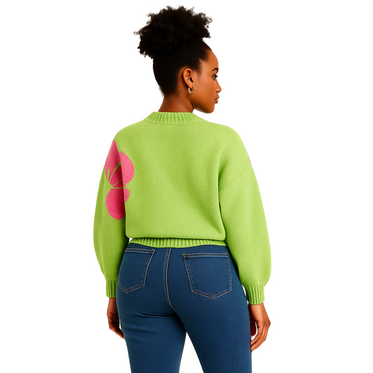 Plus Size Green & Pink Smile Daisy Cropped Cardigan Sweater