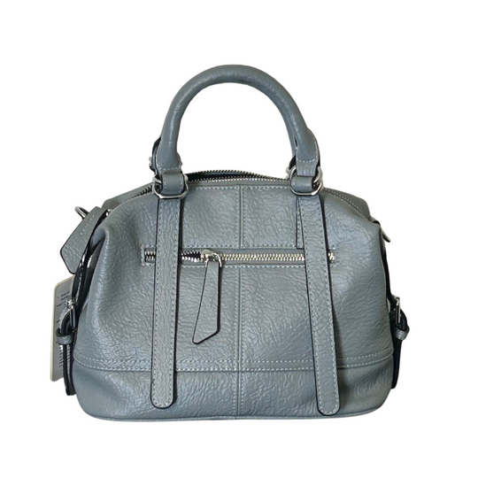 Grey Leather Tote Bag with Silver Detail