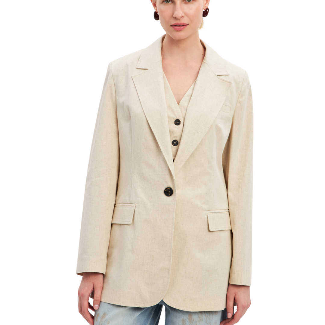 One Button Detailed Linen Jacket
