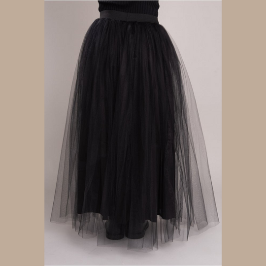 Handpainted Layered Tulle Skirt - Black