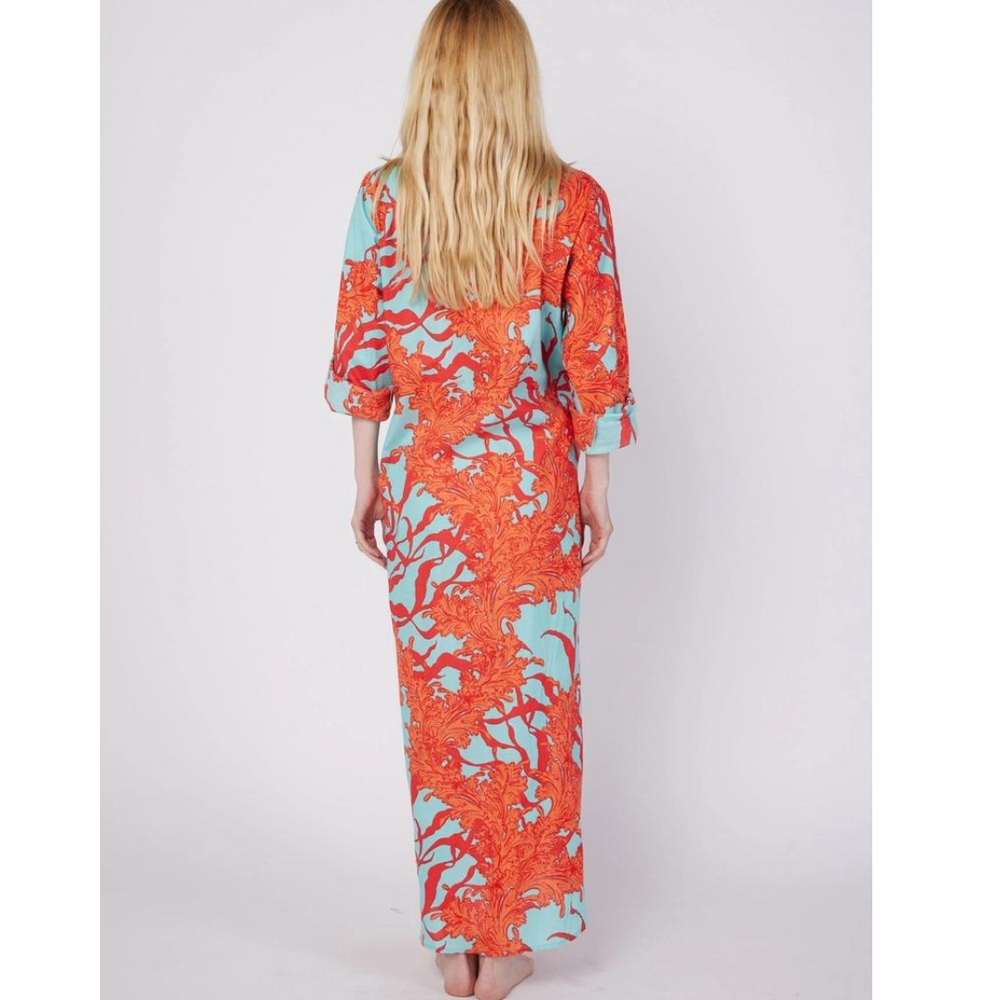 Gabriella Resort Wear Maxi Dress - Blue Red Coral Small / Blue Pink Coral Gabriella Resort Wear Maxi Dress - Blue Red Coral Small / Blue Pink Coral