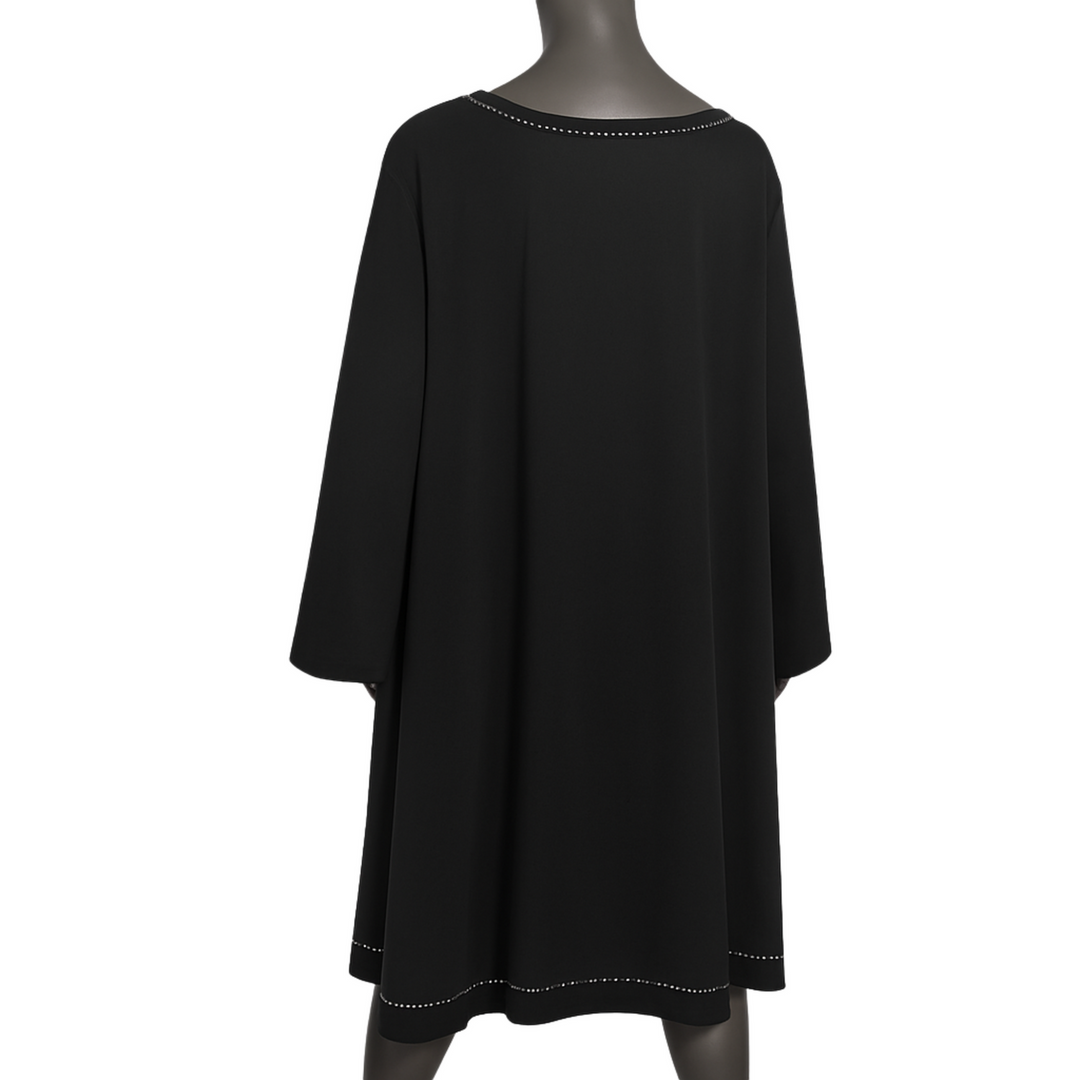 Black Cotton A-Line Tunic Dress with Piped Patch Pocket – Italy Impor