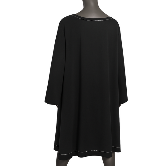 Black Cotton A-Line Tunic Dress with Piped Patch Pocket – Italy Impor