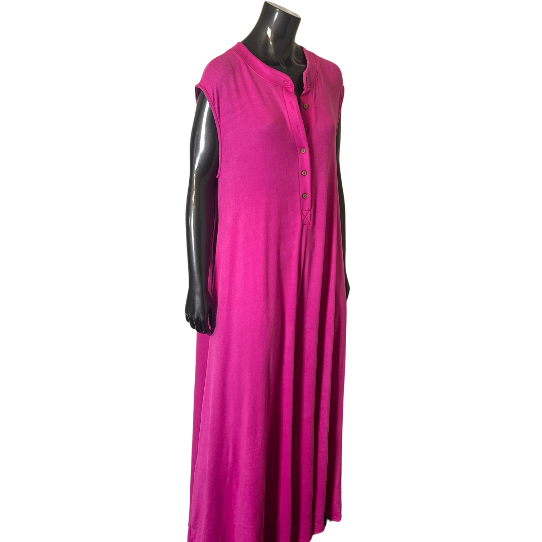 Wide Leg Button-up Loose Fit Solid Knit Jumpsuit: Fuchsia