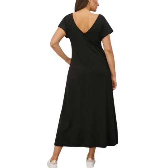 Double V-Neck Plus Sized Dress - Black