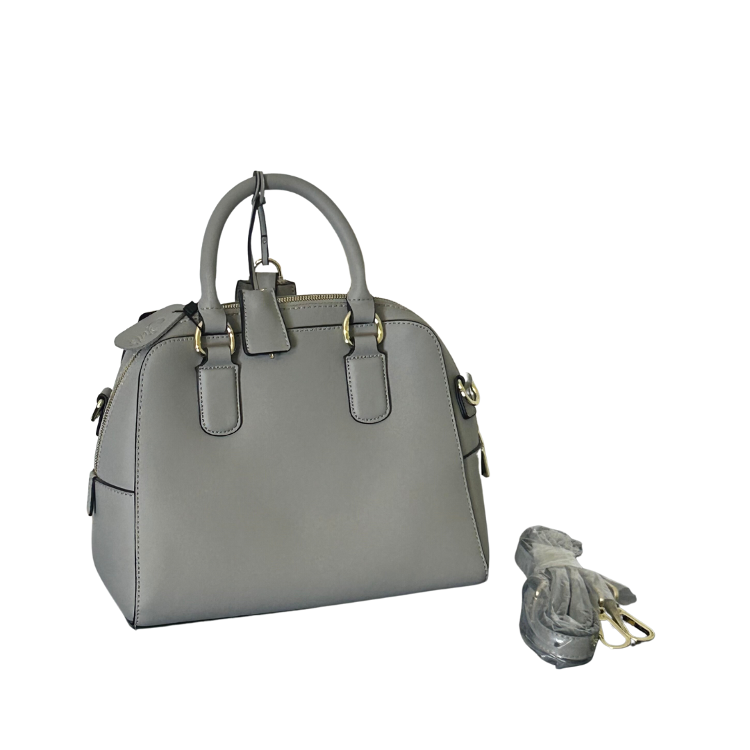 Grey Leather Tote Bag with Gold Detail
