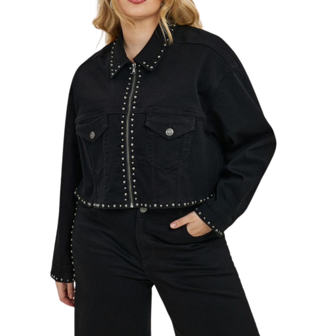 Studded Denim Jacket & Wide Leg Jeans - Plus Size