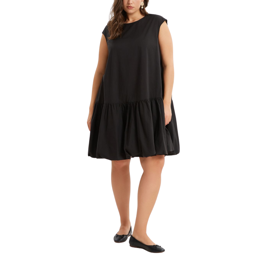 Black sleeveless 100% cotton drop-waist mini dress with flared hem – Mat Fashion