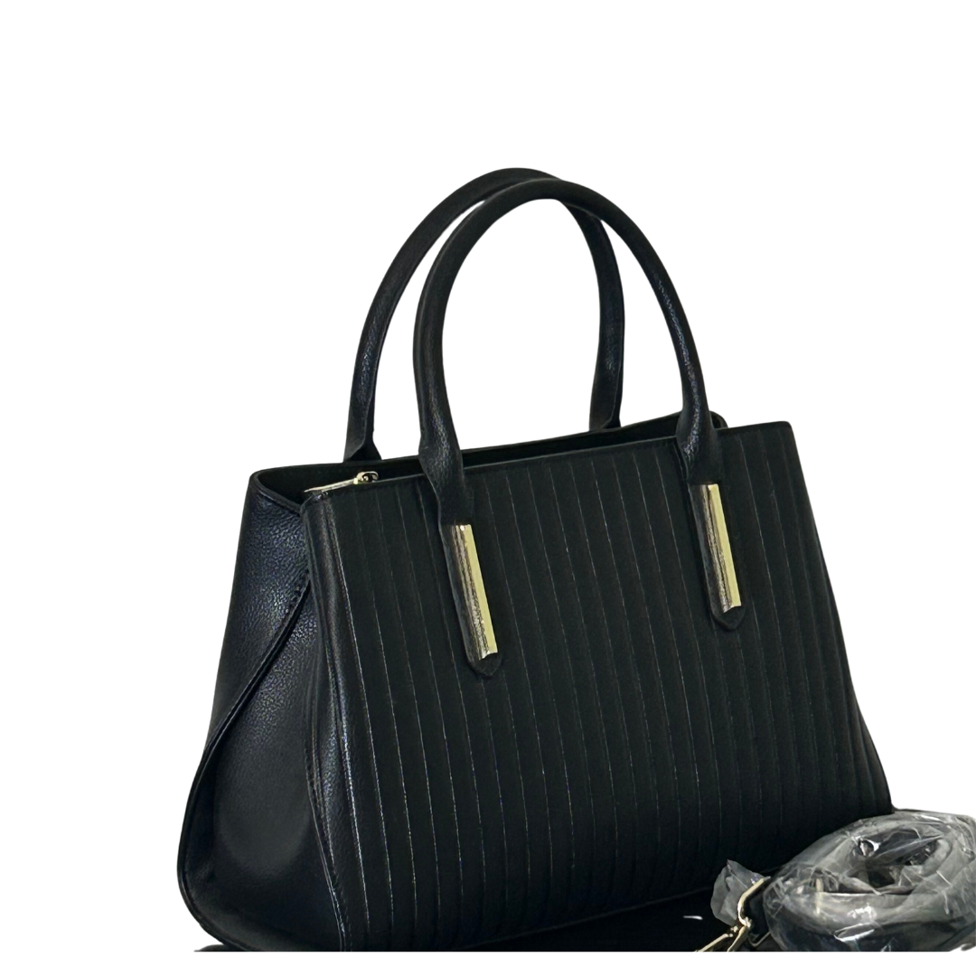Black Leather Tote Bag with Stitch Detail