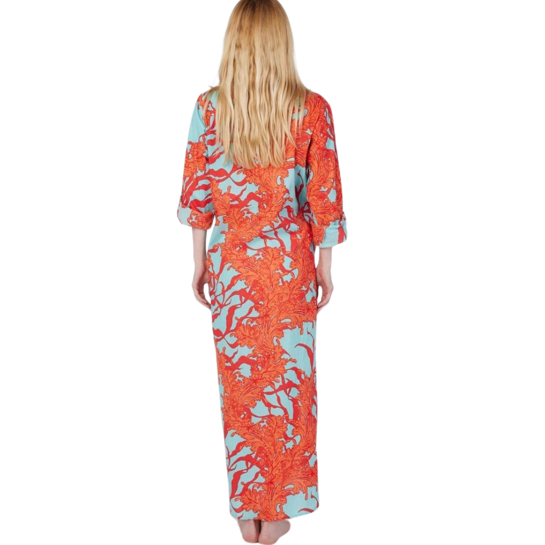Gabriella Resort Wear Maxi Dress - Blue Red Coral Small / Blue Pink Coral Gabriella Resort Wear Maxi Dress - Blue Red Coral Small / Blue Pink Coral