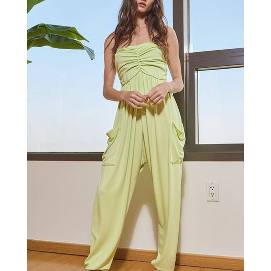Strapless Ruched Drop Crotch Jogger Jumpsuit