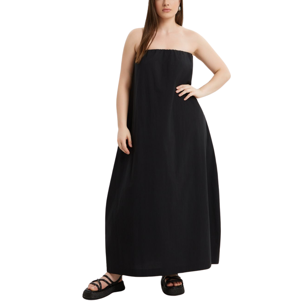 black strapless dress cotton Lilly Cotton Strapless Midi Dress in Black By DISSH