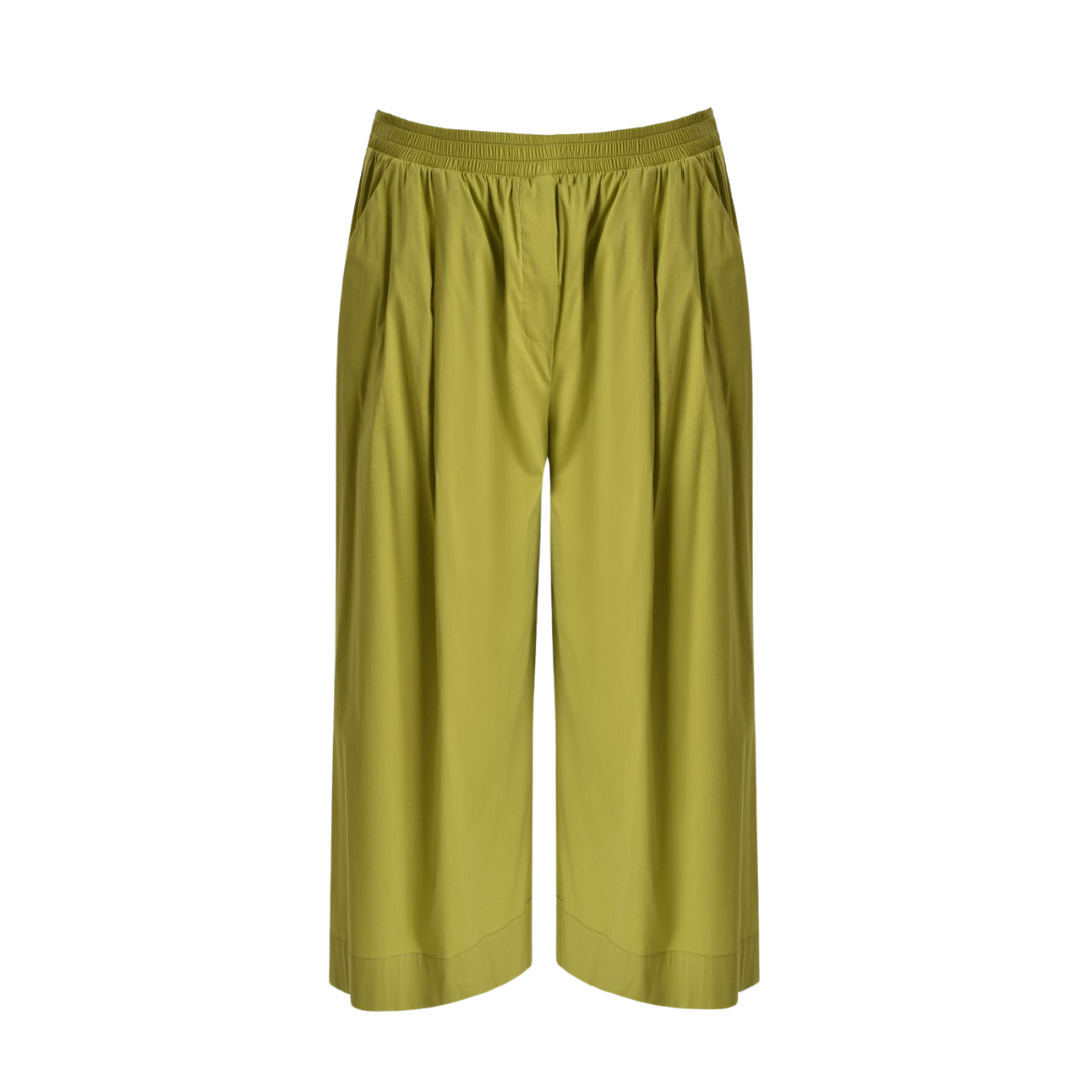 Chartreuse green cropped wide-leg pants with elastic waistband and pleats – Mat Fashion