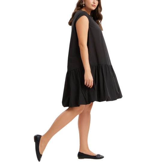 Black sleeveless 100% cotton drop-waist mini dress with flared hem – Mat Fashion