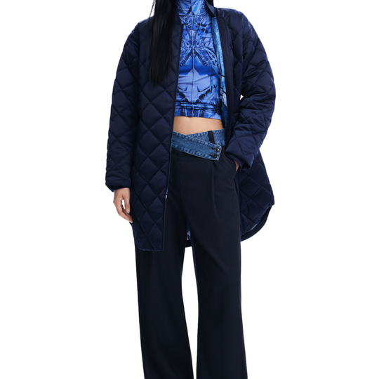 Navy Blue Quilted Padded Coat