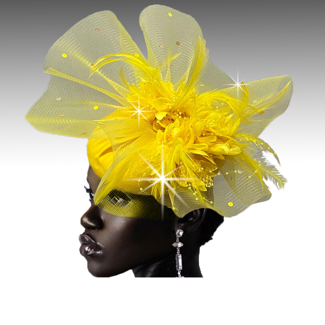 Cassandra - Feathers & Flowers  Fascinator - Yellow