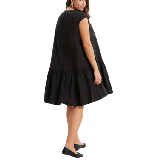 Black sleeveless 100% cotton drop-waist mini dress with flared hem – Mat Fashion