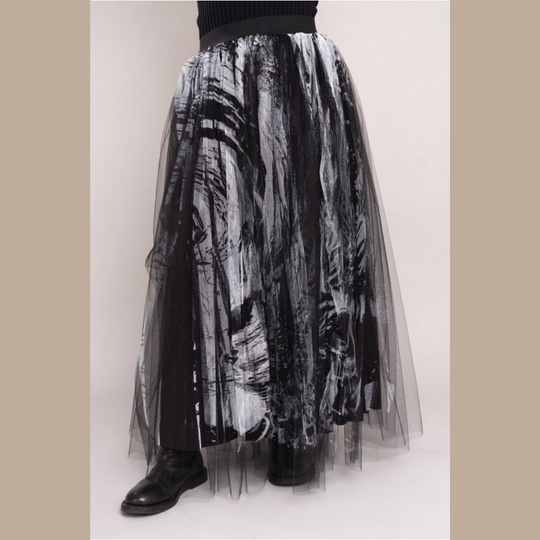 Handpainted Layered Tulle Skirt - Black