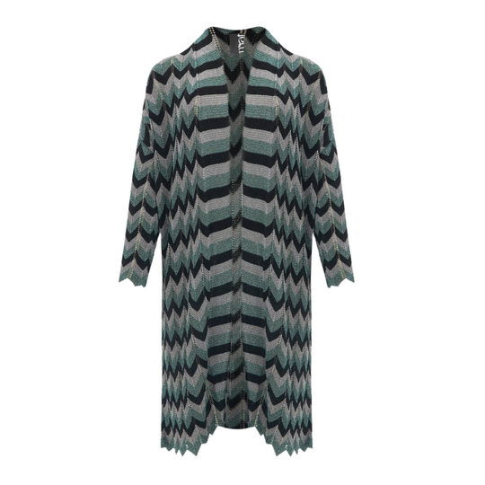 Zig Zag Lurex Cardigan - Green Plus Size