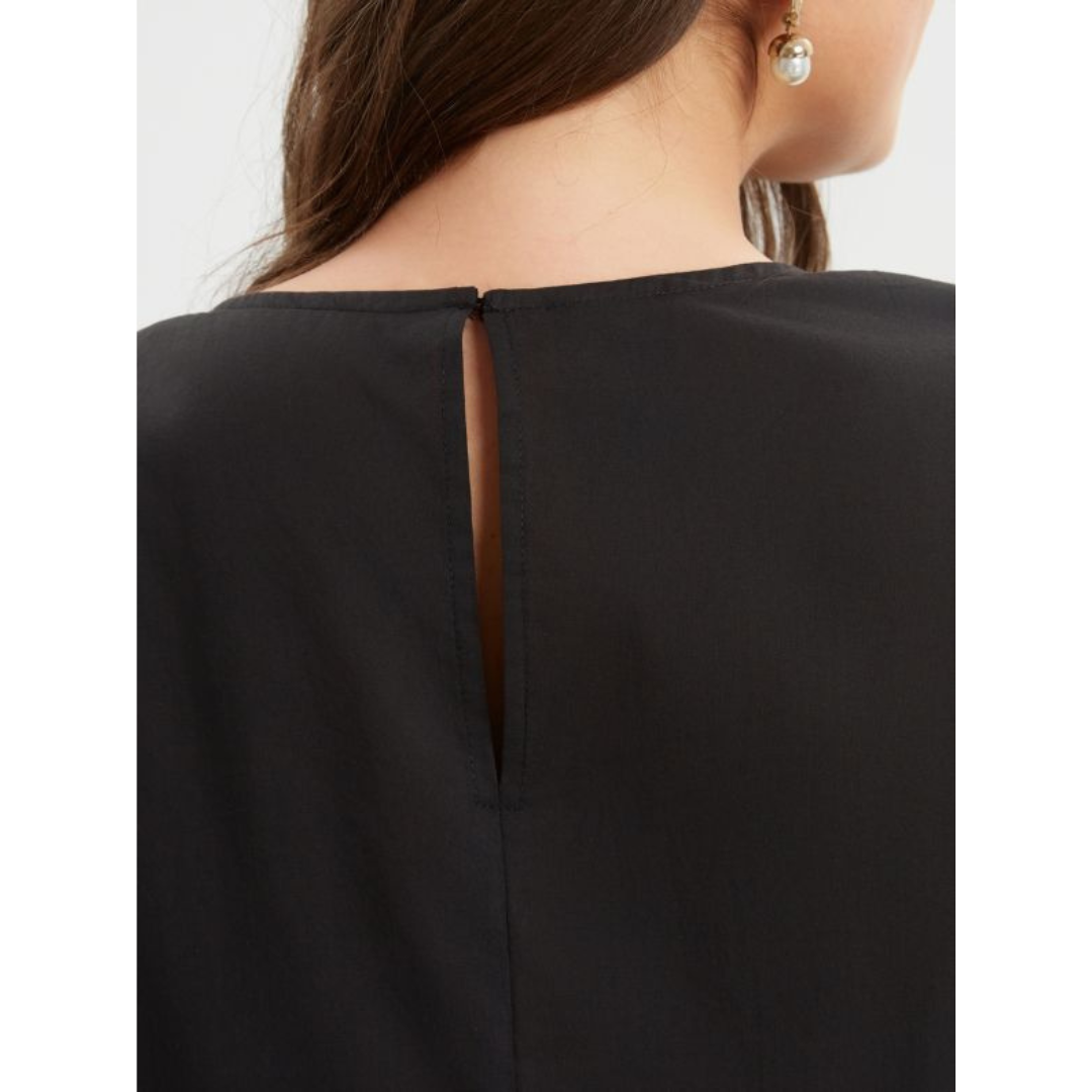 Black sleeveless 100% cotton drop-waist mini dress with flared hem – Mat Fashion