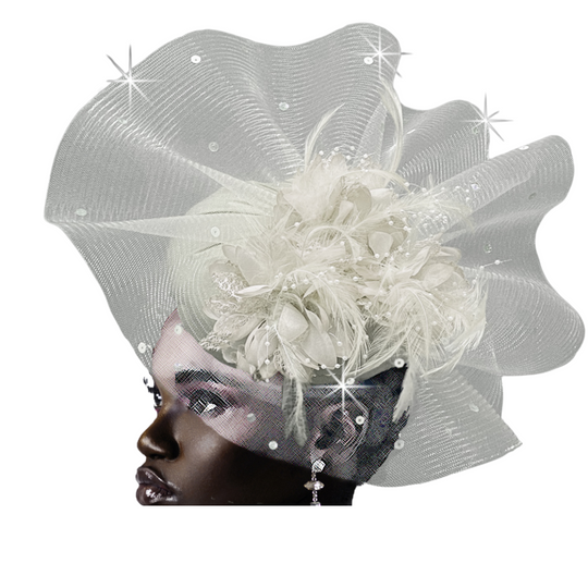 Cassandra - Feathers & Flowers Fascinator - White