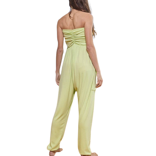 Strapless Ruched Drop Crotch Jogger Jumpsuit