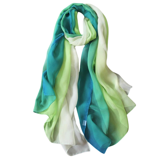 Gradient scarf in green and blue on a white background