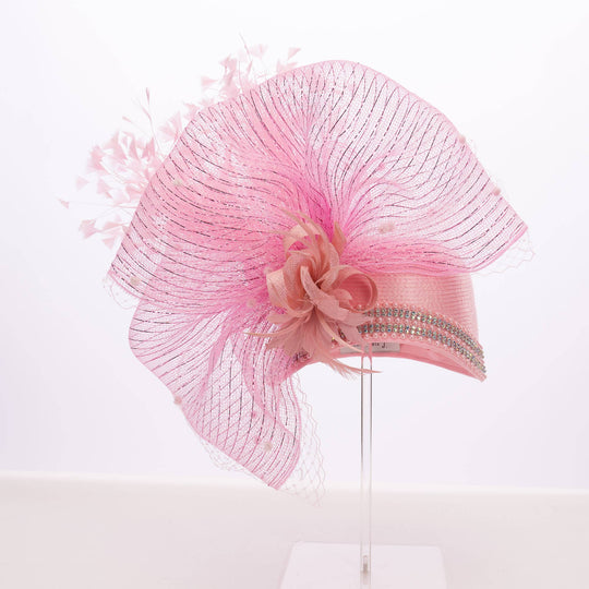 Variety Feather And Puff Crinoline Bow On Satin Cloche Base: Purple