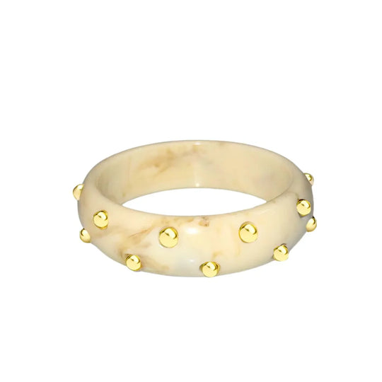 Ivory Studded Lucite Bangle – Gold Plated Stainless Steel