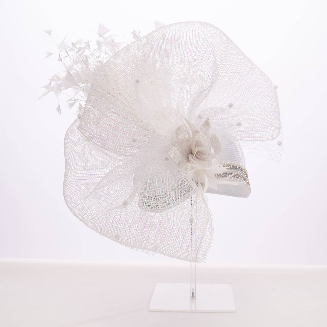 Variety Feather And Puff Crinoline Bow On Satin Cloche Base: Purple