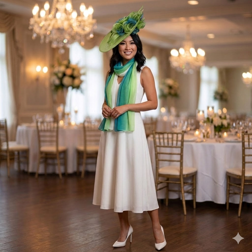Lime / Teal Large Sinamay Saucer With Two Tone Large Flower Fascinator Headband