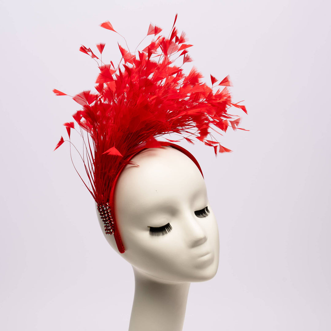 Feather Style Fascinator Headband: Red