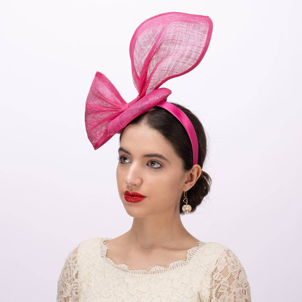 Bunny Ear Inspired Sinamay Headband: Fuchsia