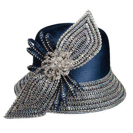 Satin Rhinsetone Beaded Brim With  Beaded-Stone: Olive