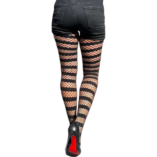 Black Fishnet Opaque Stripe Tights