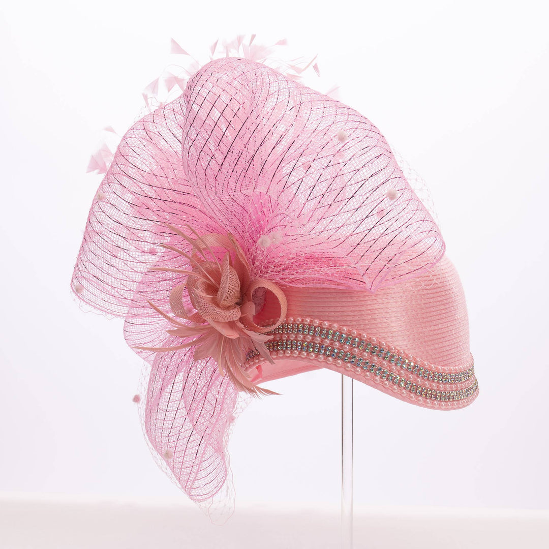 Variety Feather And Puff Crinoline Bow On Satin Cloche Base: Purple