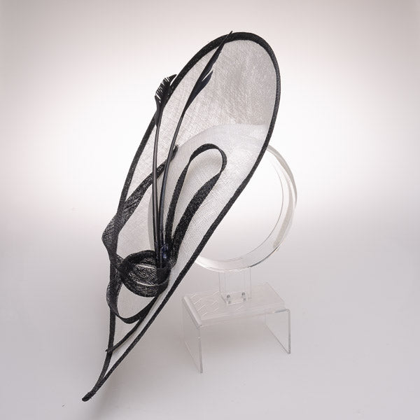 White Black Sinamay Fascinator with Headband