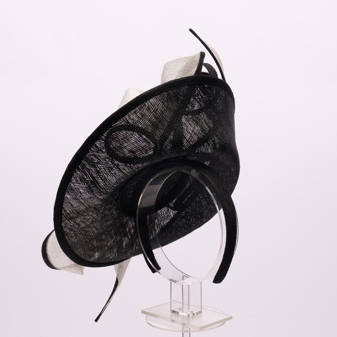 Black & White Sinamay Saucer Fascinator Hat