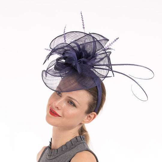 Purple Sinamay Loop Feather Fascinator