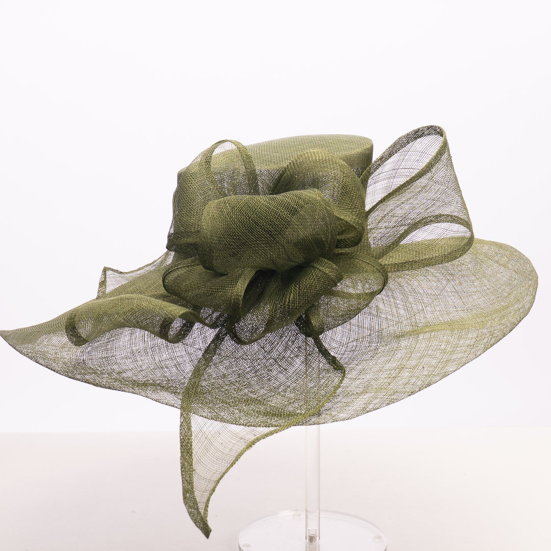 Olive Sinamay Wide Brim Hat with Abstract Bow
