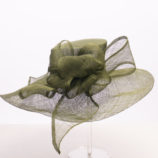 Olive Sinamay Wide Brim Hat with Abstract Bow