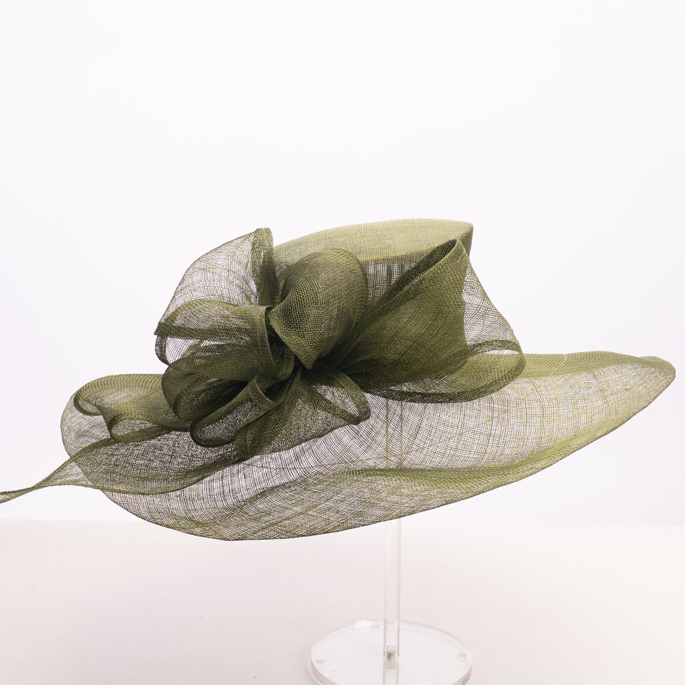 Olive Sinamay Wide Brim Hat with Abstract Bow