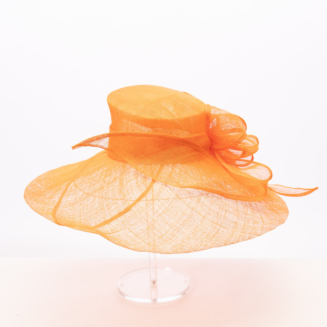 Orange Sinamay Wide Brim Hat with Abstract Bow